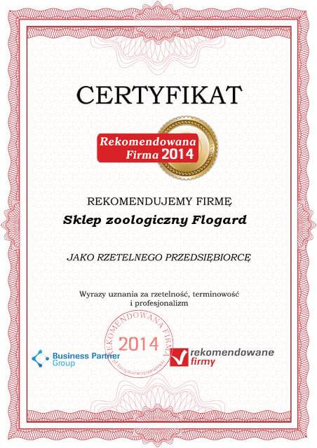 Certyfikat Rekomendowana Firma 2014